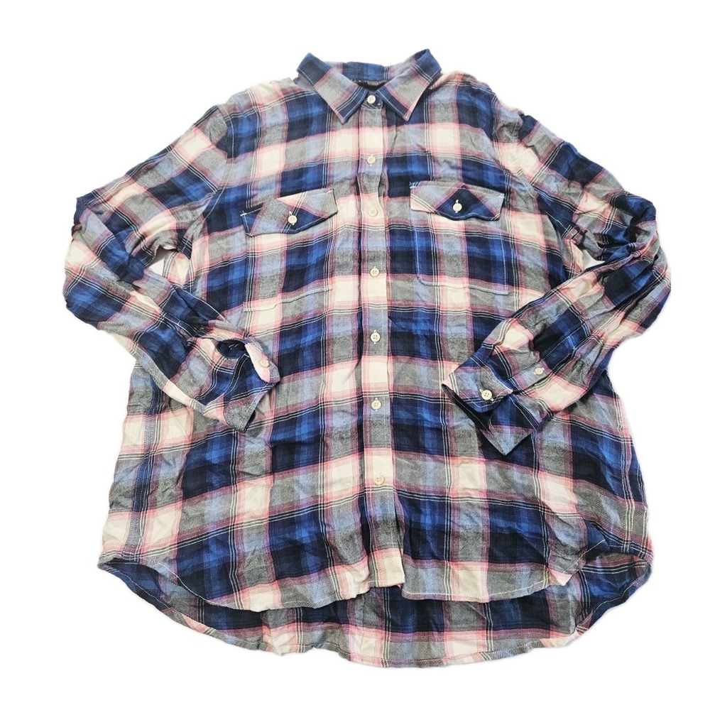 Gap + Pendleton Womens Flannel Button Down Shirt Soft Rayon Blue Pink Sz Large